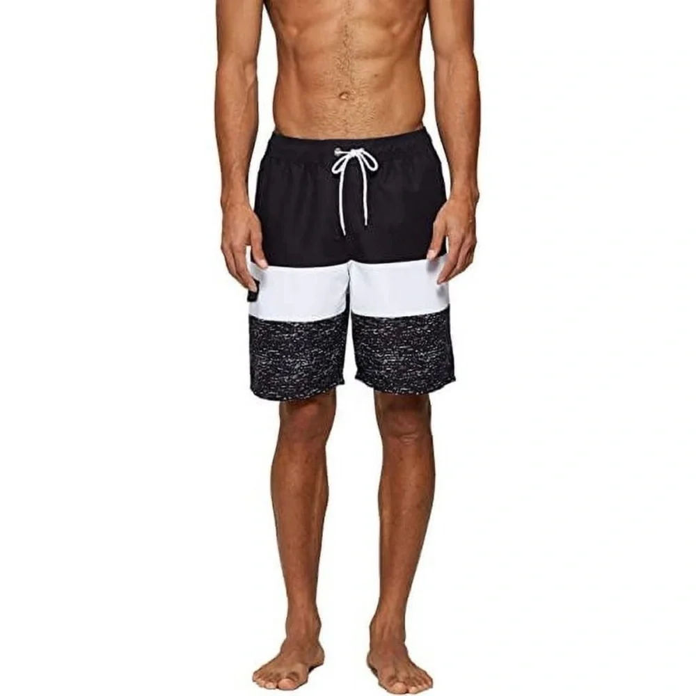 🆕 MANIFINITY Men's Navy and White Striped Seim Shorts Size XXL